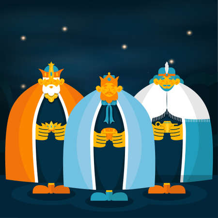 Flat Style Design Reyes Magos Illustration great for Biblical Magi Projects or Greeting Card or Any Other Similar Purposesのイラスト素材