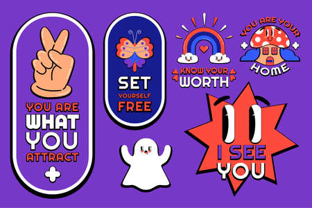 Flat Trendy Cartoon Labels and Badges Collection Vector Design great for children books, stickers,...