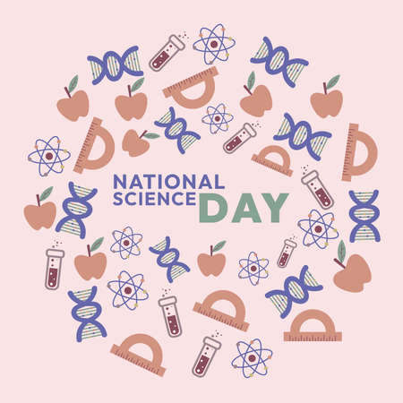 National Science Day Decorated with Various Chemistry Objects Vector Design could be used to complete projects about National Science Dayのイラスト素材