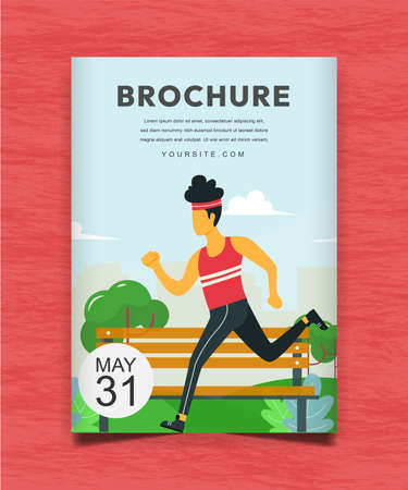 Man Running in A City Park Brochure Template Design, Man Running in A City Park Brochure Template Design Flyer Template Design, Man Jogging in A City Park Brochure Template Design, Man Joggingのイラスト素材