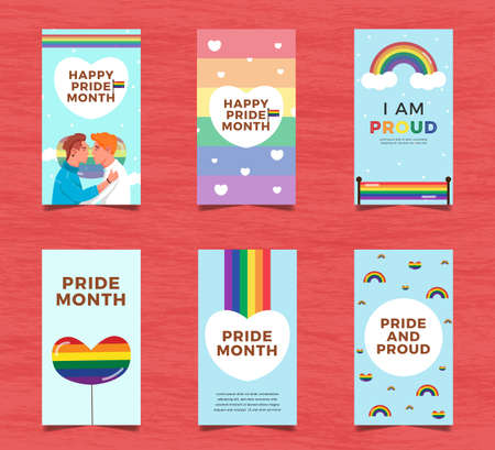 LGBT Pride Month social media Collection Design, template, illustration, background, greeting card, banner, landing page, posts, leaflet, brochure, flyer, etc.のイラスト素材