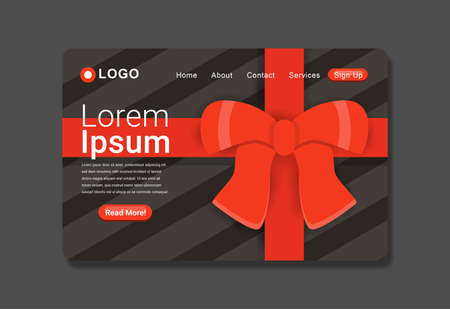 Realistic Gift Packaging Red Ribbon Landing Page Design Template Design EPS10 great to be used for your website, for a better web navigation, or as a flyer, background, wallpaper,のイラスト素材