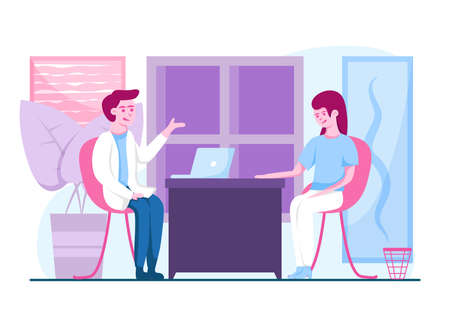 Patient and Doctor Medical Check Up Doctor Appointment Conceptual Flat Illustrationのイラスト素材