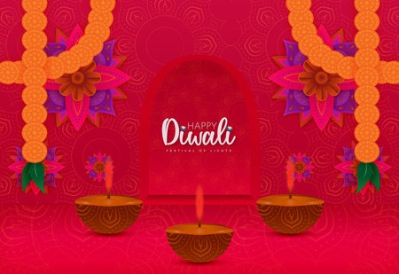 Happy Diwali Deepavali Festival of Lights Celebration Vector Background Designのイラスト素材