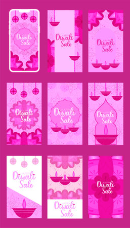 Flat Diwali Celebration Sale Template Stories Collectionのイラスト素材