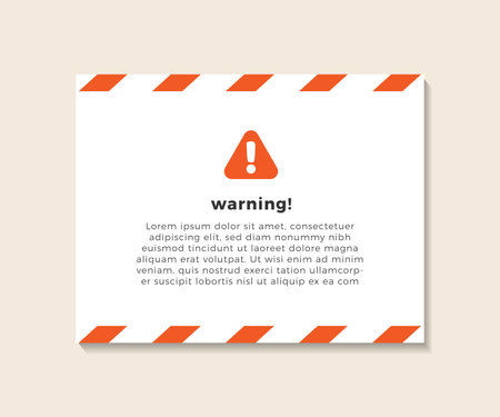 This vector design features a warning pop-up notification template, perfect for use in digital interfaces. The design is isolated on a neat and clean backgroundのイラスト素材