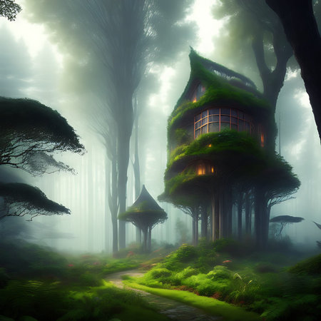 Dreamy Green Organic House in The Misty Woodsの素材