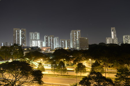 Green city view of singapore in night with long exposureの写真素材
