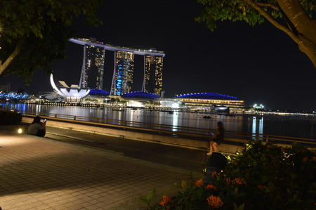 Marina way singapore in nightのeditorial素材