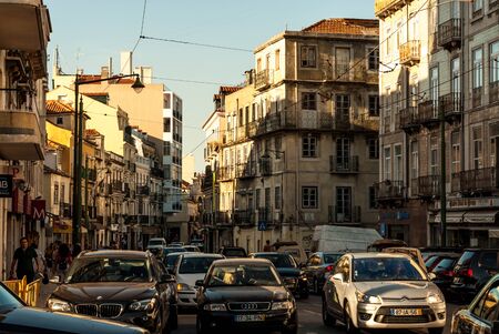 Lisbon, Portugal - Septmember 19, 2016: Traffic in neighbourhood Gracaのeditorial素材