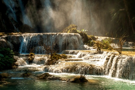 The idyllic Kuang Si Waterfall near Luang Prabang, Laosの写真素材