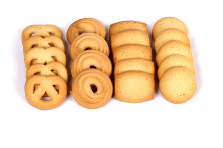 Danish butter cookies, butter cookies on whiteの写真素材