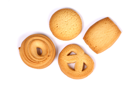 Danish butter cookies, butter cookies on whiteの写真素材