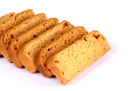crispy rusk on white backgroundの写真素材