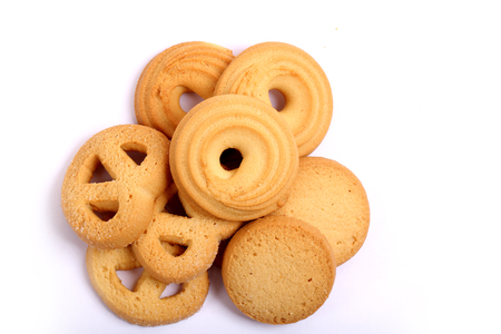 Danish butter cookies, butter cookies on whiteの写真素材