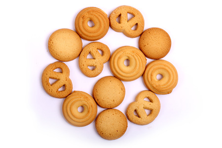 Danish butter cookies, butter cookies on whiteの写真素材