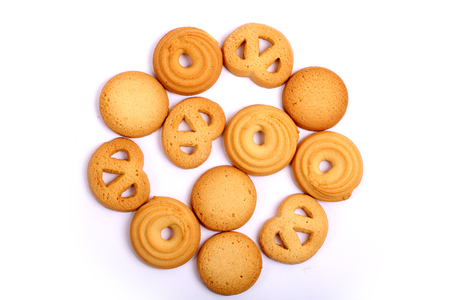 Danish butter cookies, butter cookies on whiteの写真素材