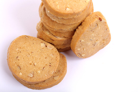Italian Biscotti in white plate, almond cookies in white backgroundの写真素材