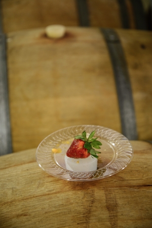 Wine Barrel and tasty strawberry at the Wineryの写真素材