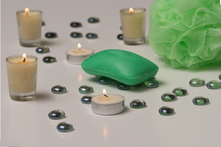 Cleanliness is healthiness  Soap, loofah, burned candles sensation 