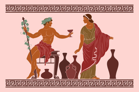 Ancient Greek gods with a glass of wine. Vector illustration for your designのイラスト素材