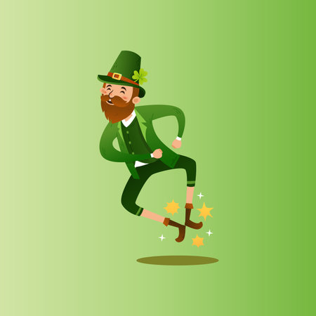 Leprechaun running with horseshoe. St. Patrick's Day vector illustrationのイラスト素材