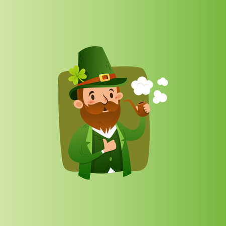 Leprechaun with smoking pipe. St. Patrick's Day vector illustrationのイラスト素材