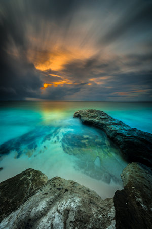 Beautiful sunset views all over the coast of the Mentawai Islands, West Sumatra, Indonesia. The...