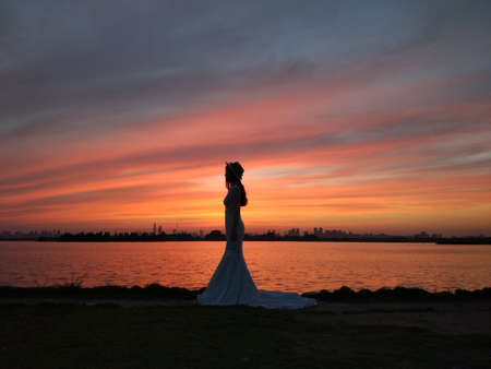 Brides at East Lake Wuhan scenic spotの写真素材