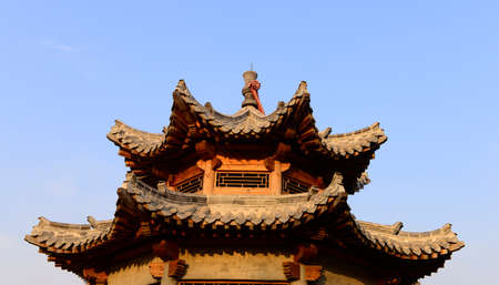 Ancient Chinese architecture pavilion at the top of the close-upの写真素材