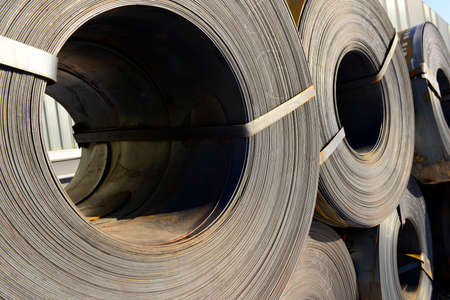 Stacked close-up of hot rolling steel stripの写真素材
