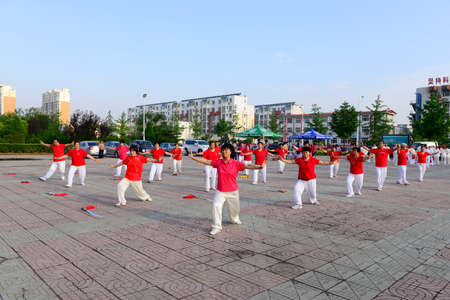 Luannan - June 14: sabreplay collective performance square in the center of the literary style, June 14, 2014, luannan county, hebei province, China.のeditorial素材