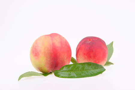 A few fresh peach on a white backgroundの写真素材