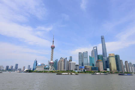 Shanghai - May 22: beautiful buildings in the bund of Shanghai pudong new area in China, on May 22, 2015, Shanghai, China,のeditorial素材