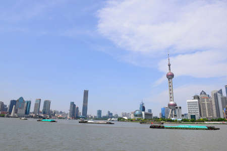 Shanghai - May 22: beautiful buildings in the bund of Shanghai pudong new area in China, on May 22, 2015, Shanghai, China,のeditorial素材
