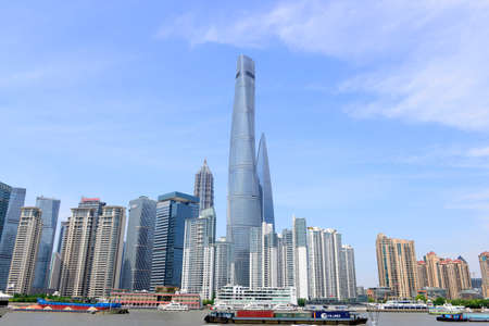 Shanghai - May 22: beautiful buildings in the bund of Shanghai pudong new area in China, on May 22,...