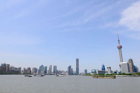 Shanghai - May 22: beautiful buildings in the bund of Shanghai pudong new area in China, on May 22, 2015, Shanghai, China,のeditorial素材
