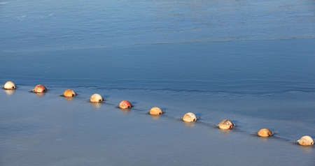 buoys and net floating on the water