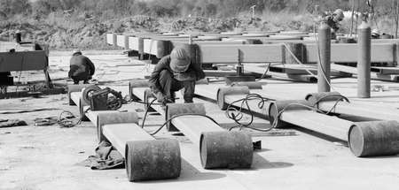 Workers work in the construction site