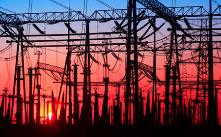 The power supply facilities of contour in the evening