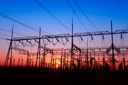 The power supply facilities of contour in the eveningの写真素材