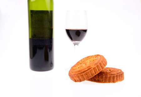 Snacks, wine, the cup on a white background の写真素材