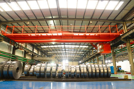 Many cold rolled steel strip in the workshop のeditorial素材