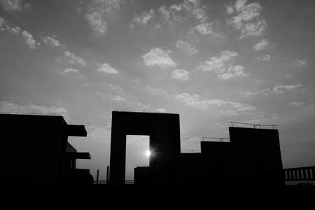 Beautiful buildings in the silhouette of the sunrise の写真素材