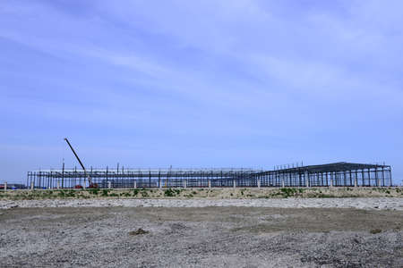 The steel frame structure is under construction