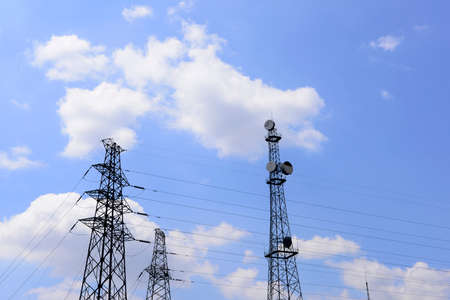 High piezoelectric tower in the background of blue skyのeditorial素材