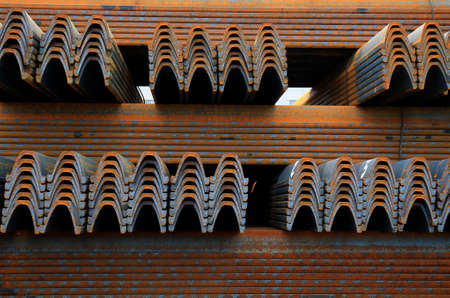 Stack of rusty steels material for constructionの写真素材