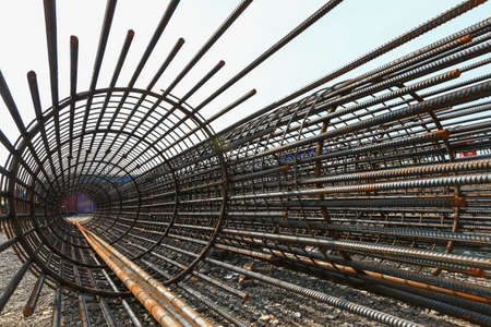 The steel cage is on the construction siteの写真素材
