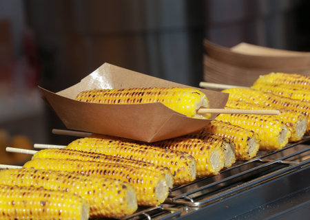 The corn is being roastedの写真素材