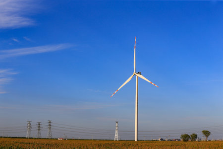 Windmill in the blue sky backgroundの写真素材